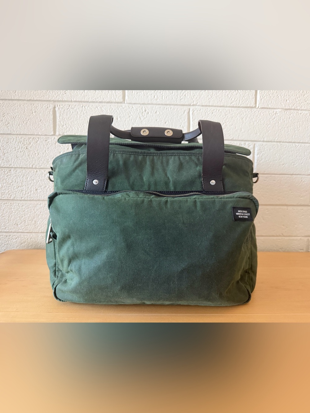 Jack Spade Olive Green Oilcloth Canvas Leather Straps Shoulder Laptop Bag